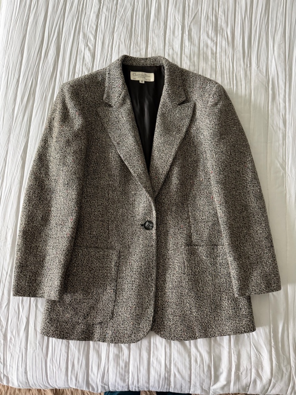 Vintage Christian Dior Separates Textured Tweed Blazer Jacket - Size 10